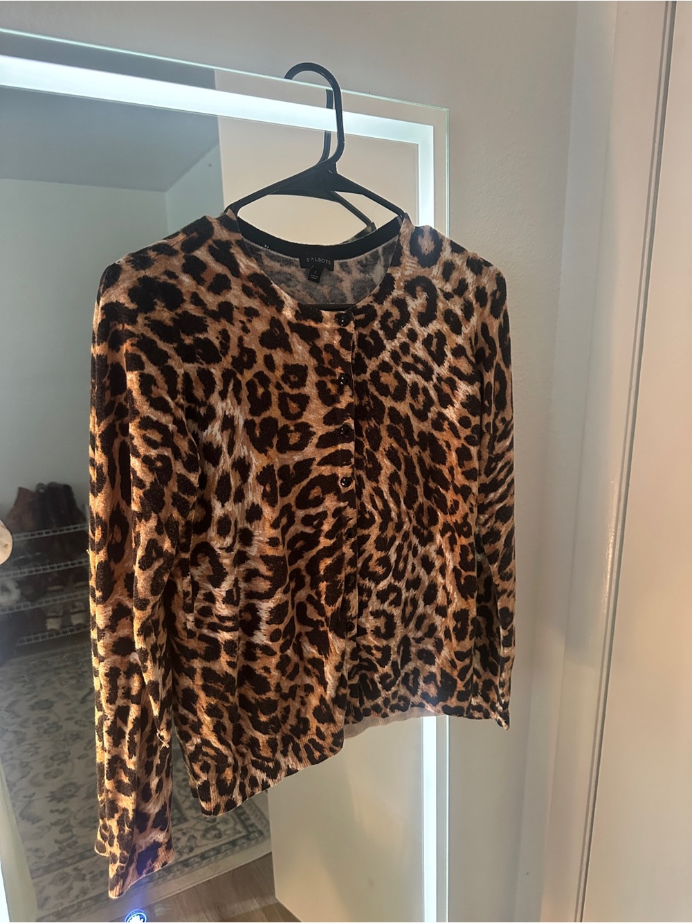 Talbots Leopard Print Button-Front Cardigan - Brown/Tan/Black